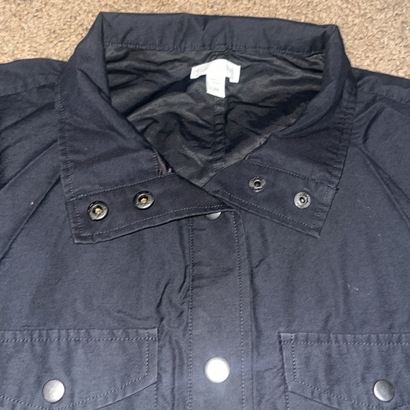 Garnet Hill Twill Cargo Jacket Belted Roll-Tab Sleeves Carbon Blue XS - Picture 3 of 8